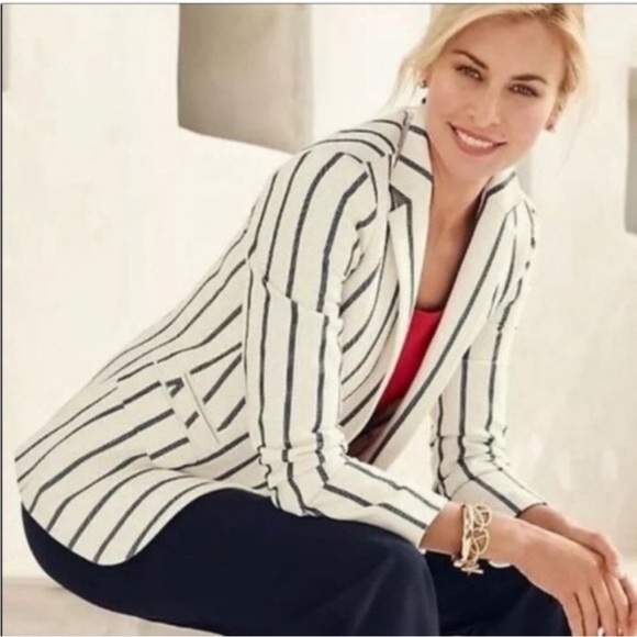Talbots Nautical Striped Blazer Jacket - Picture 1 of 12